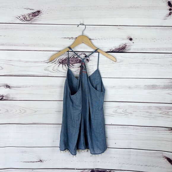 THML ✨Anthropologie✨ Blue Embroidered Tassel Top Sz Large - Picture 5 of 6